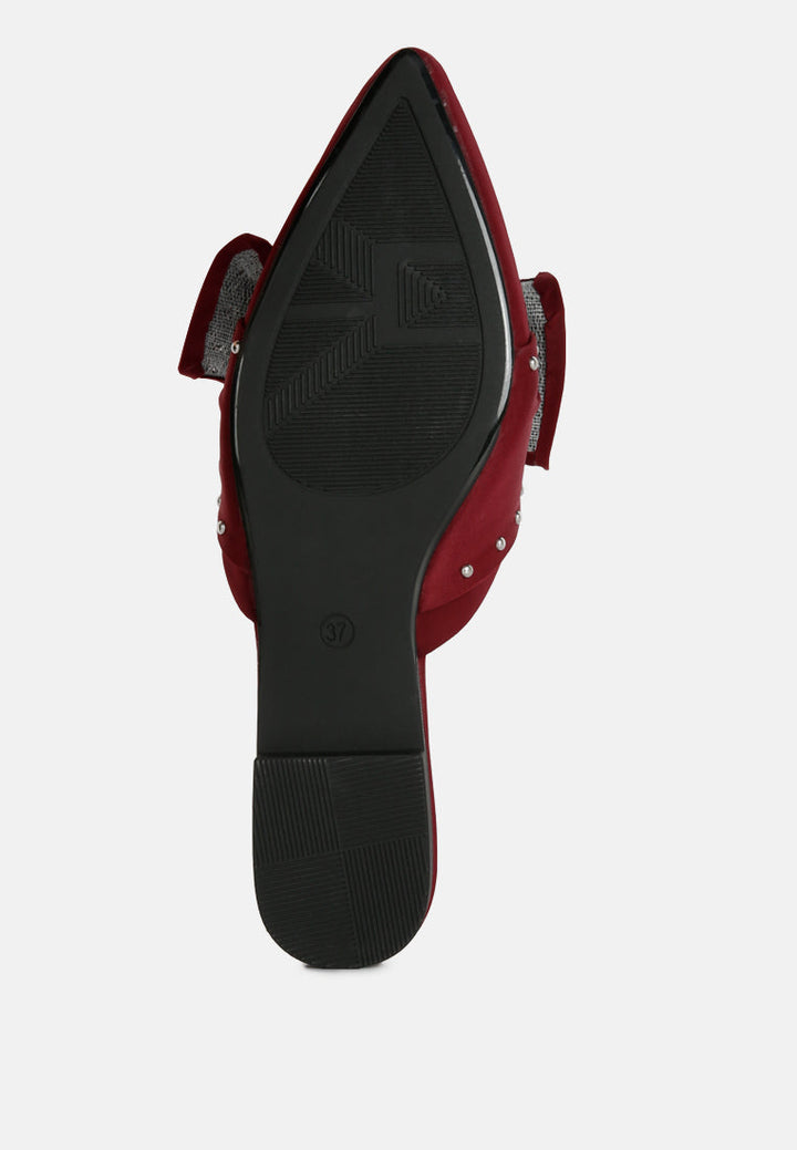 makeover studded bow flat mules by ruw#color_burgundy