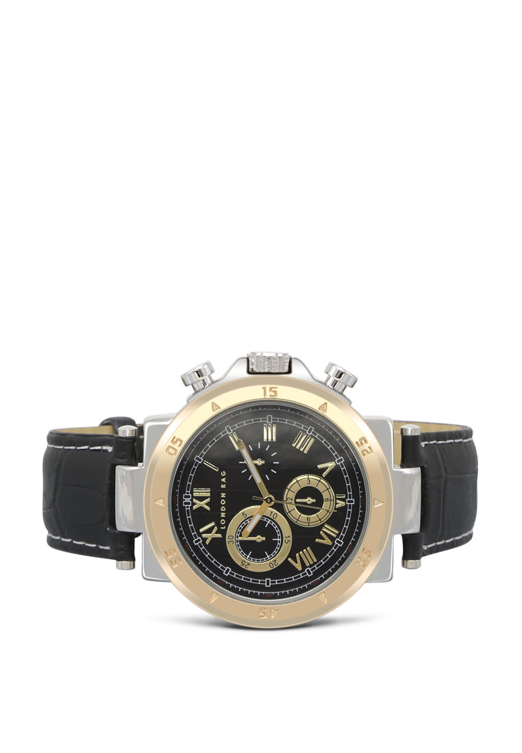 men's black analogue watch for men with croco pu leather strap#color_black