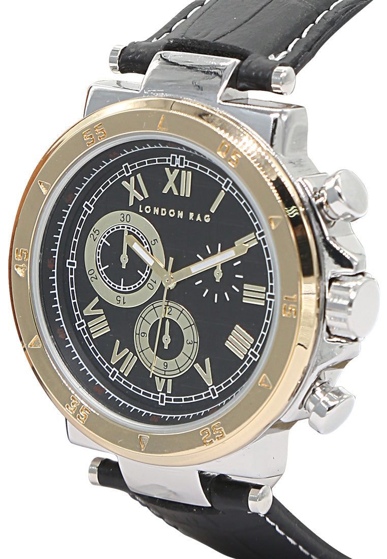 men's black analogue watch for men with croco pu leather strap#color_black