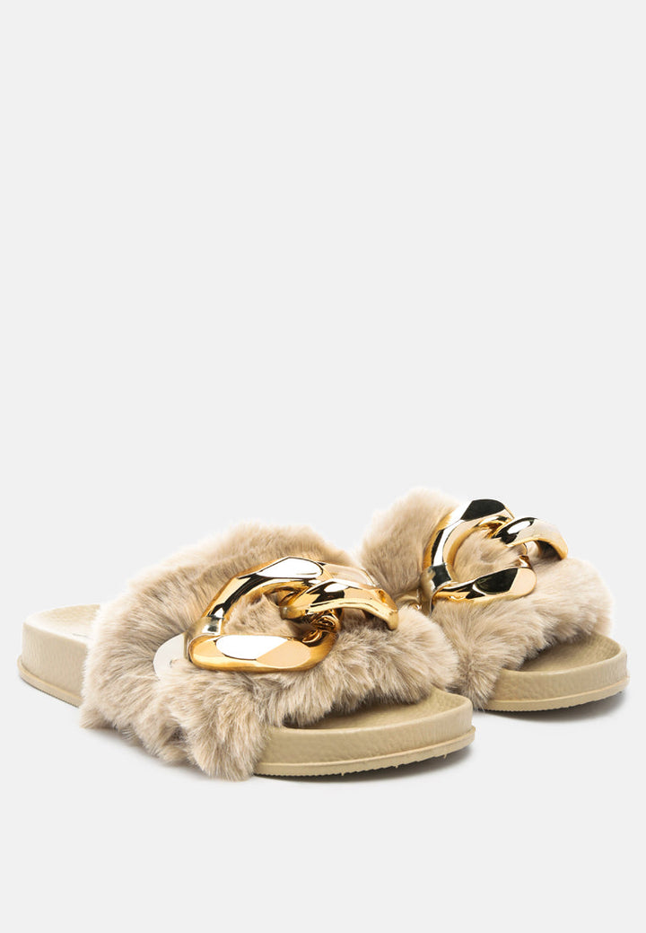 munks big metal fur slides by ruw#color_beige