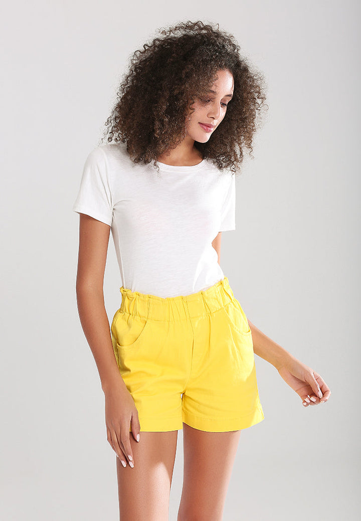 wide elastic waist shorts#color_mustard