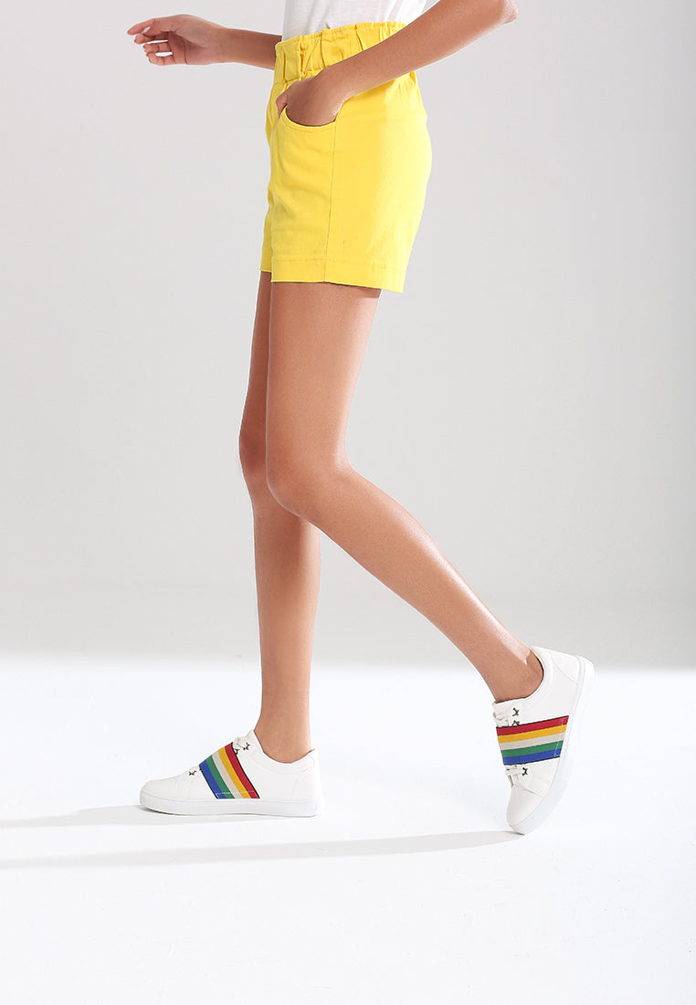 wide elastic waist shorts#color_mustard