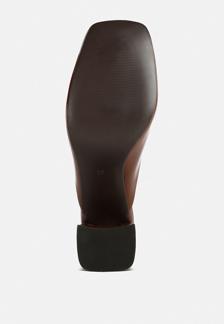 neoplast patent pu block heeled mules by ruw#color_brown