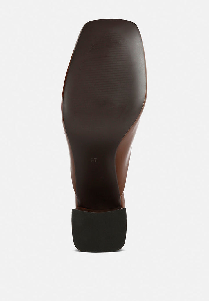 neoplast patent pu block heeled mules by ruw#color_brown