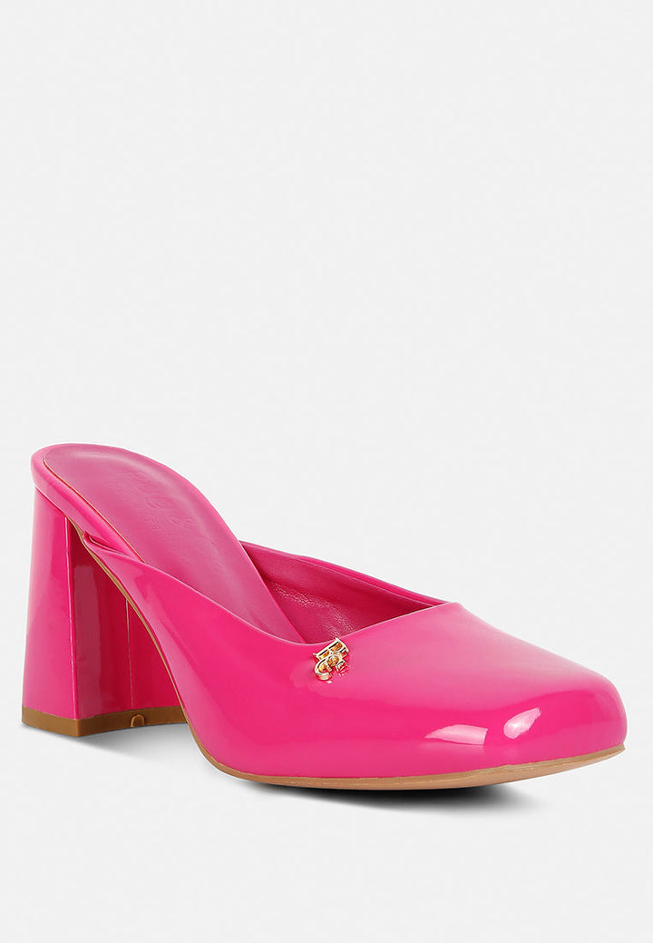 neoplast patent pu block heeled mules by ruw#color_pink