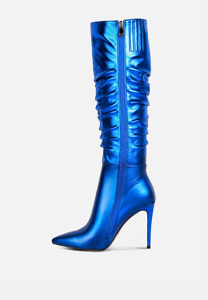 new expression metallic ruched stiletto calf boots by ruw#color_blue
