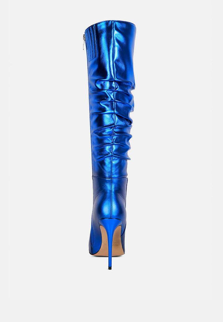 new expression metallic ruched stiletto calf boots by ruw#color_blue