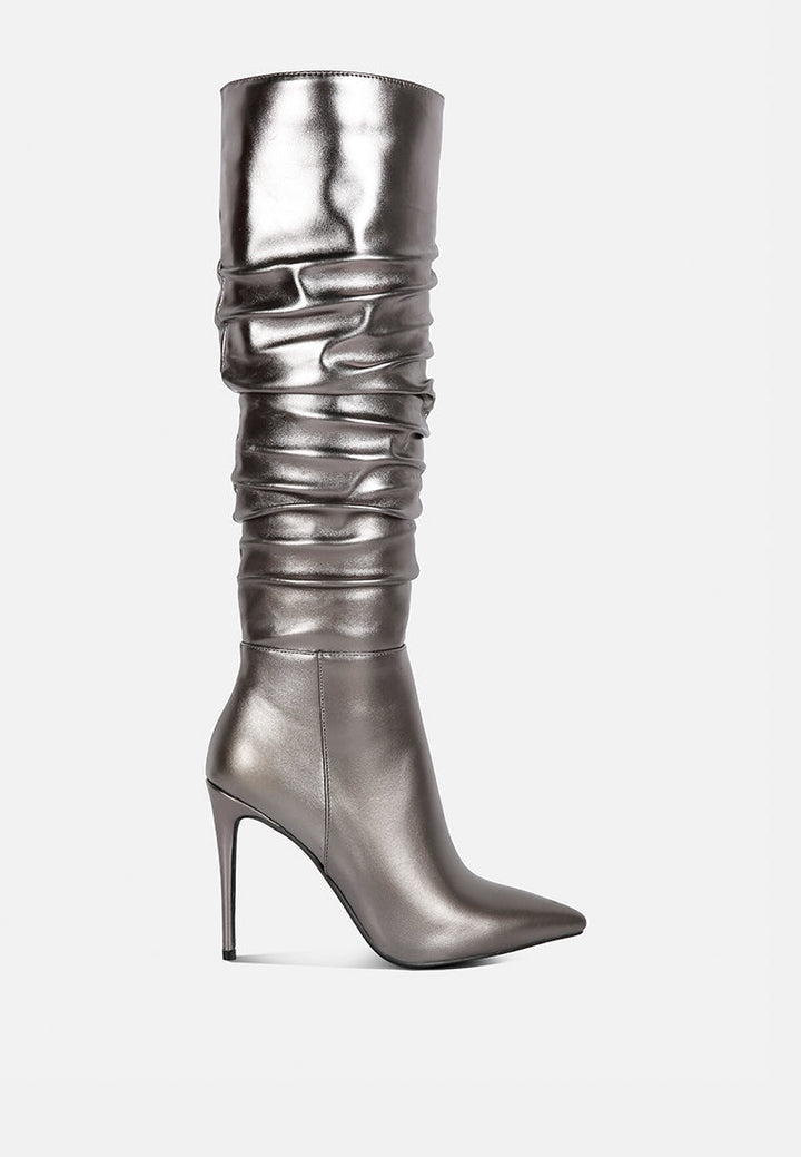 new expression metallic ruched stiletto calf boots by ruw#color_grey