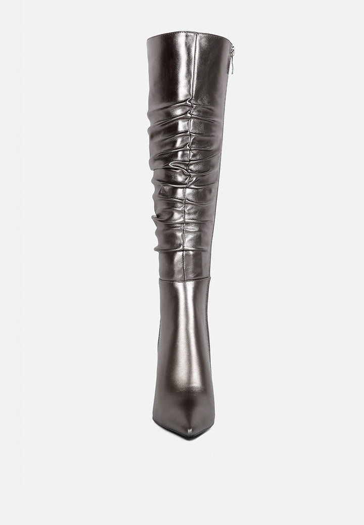 new expression metallic ruched stiletto calf boots by ruw#color_grey