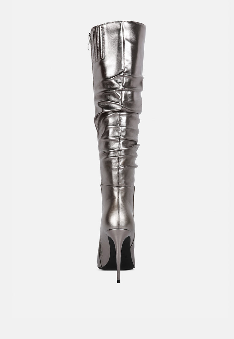 new expression metallic ruched stiletto calf boots by ruw#color_grey