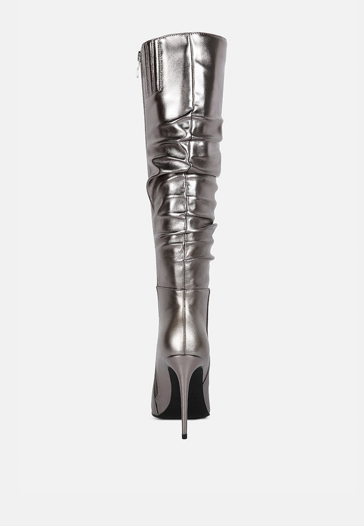 new expression metallic ruched stiletto calf boots by ruw#color_grey