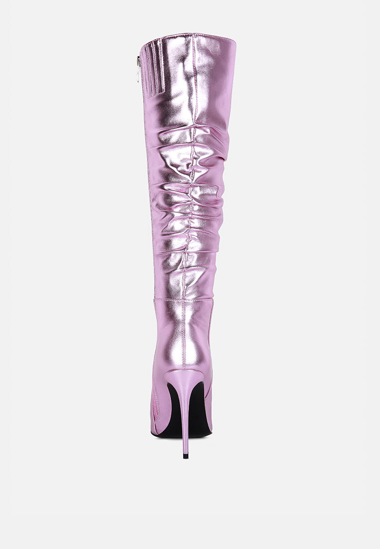 new expression metallic ruched stiletto calf boots by ruw#color_pink