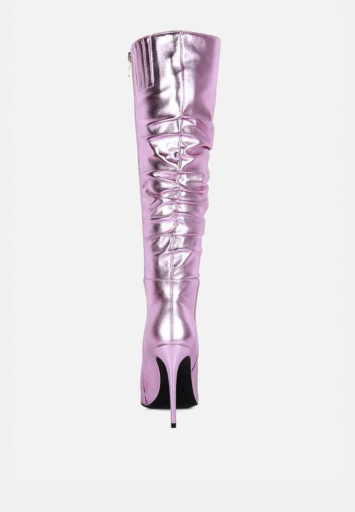 new expression metallic ruched stiletto calf boots by ruw#color_pink