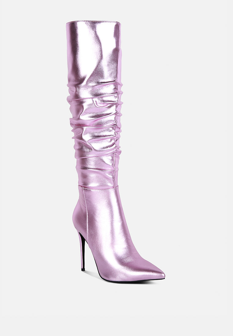 new expression metallic ruched stiletto calf boots by ruw#color_pink