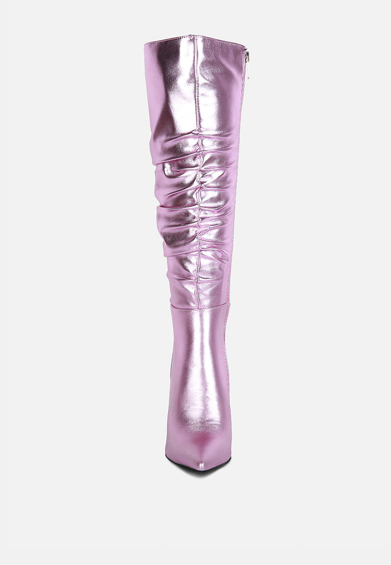 new expression metallic ruched stiletto calf boots by ruw#color_pink
