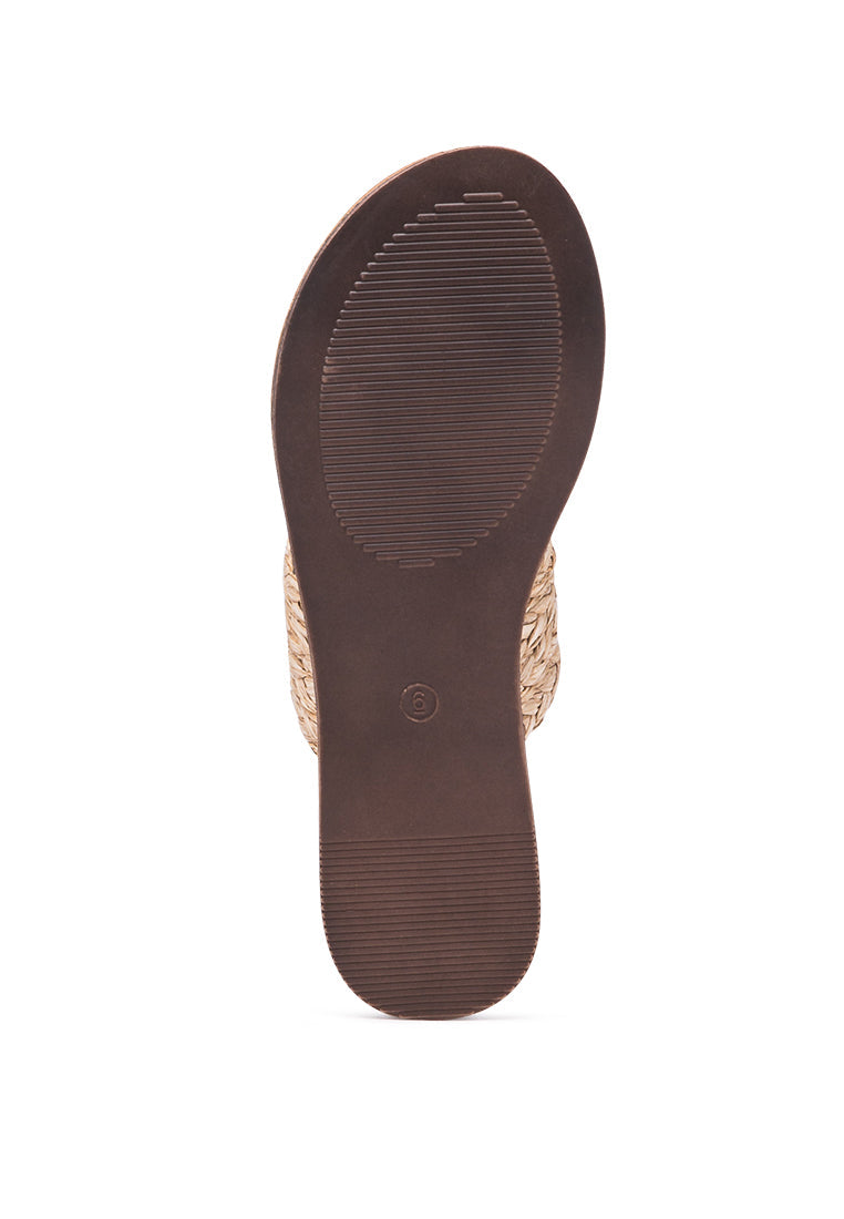 fusun braided slipon flat sandals with sea shell details#color_cognac-natural