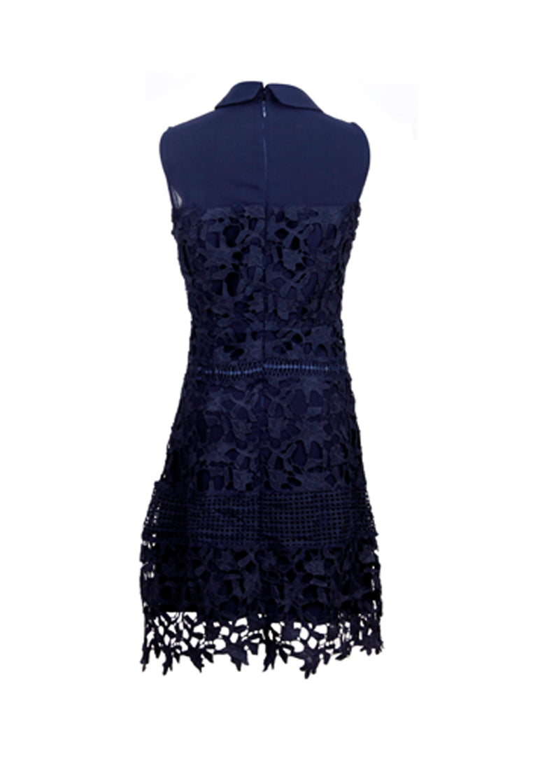 casual lace short dress#color_navy-blue