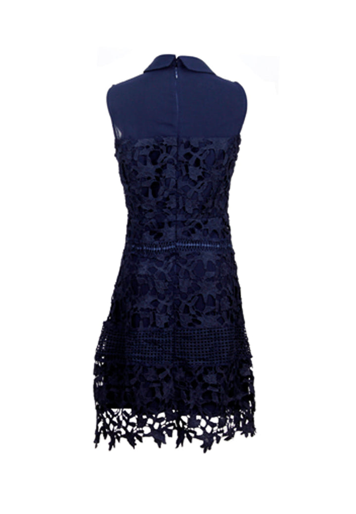 casual lace short dress#color_navy-blue