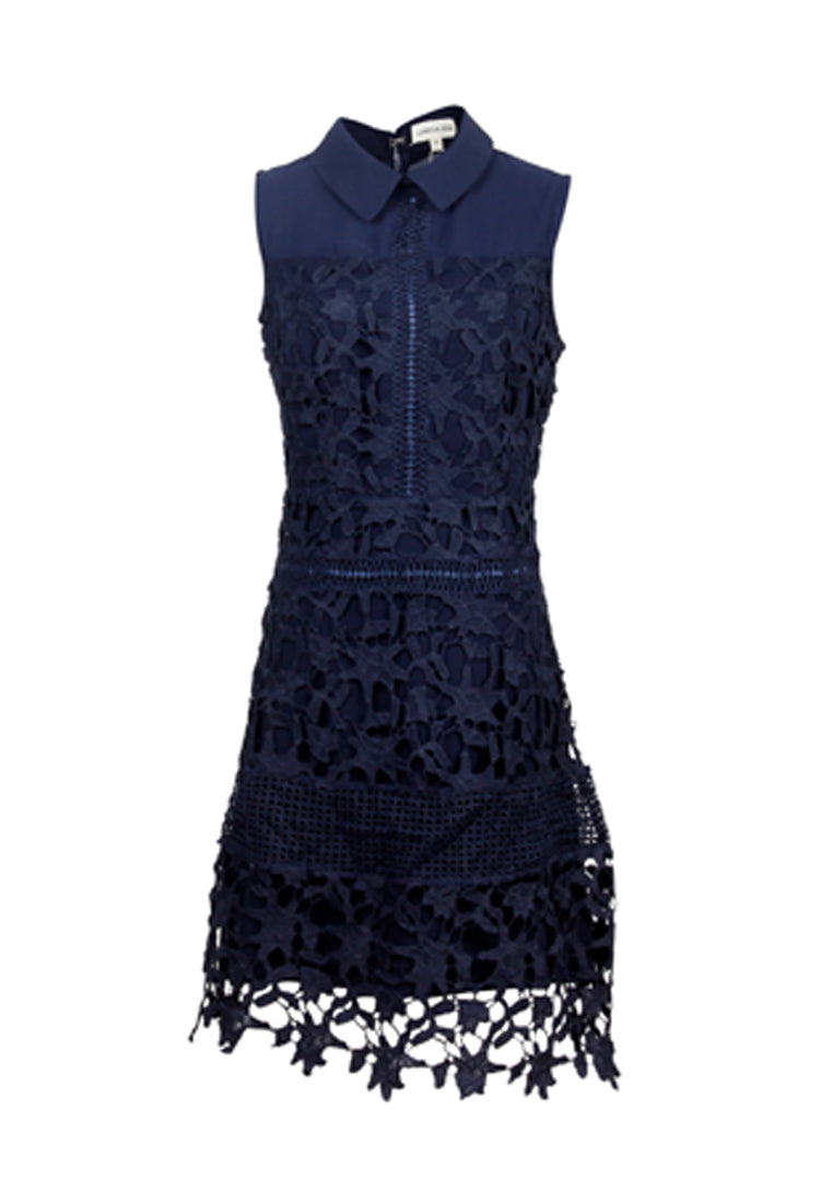casual lace short dress#color_navy-blue