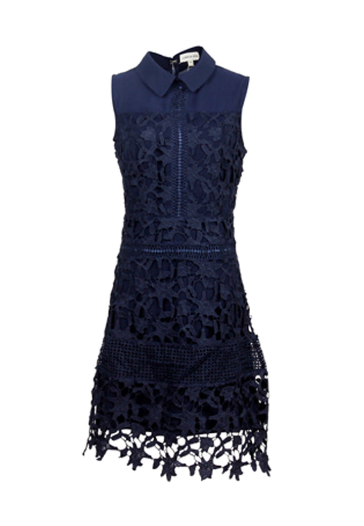 casual lace short dress#color_navy-blue