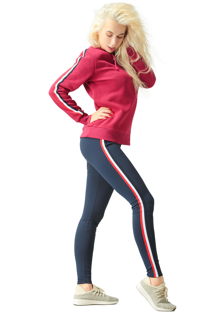 striped tape side leggings#color_navy