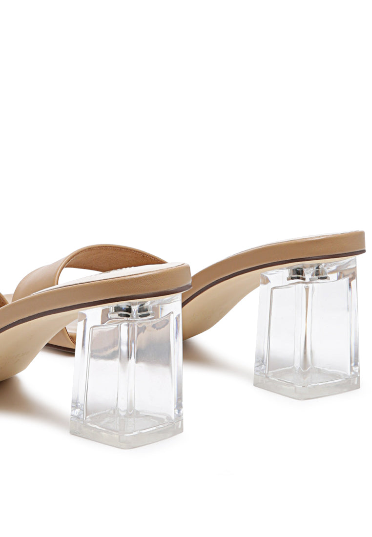 clear block heel sandals#color_nude