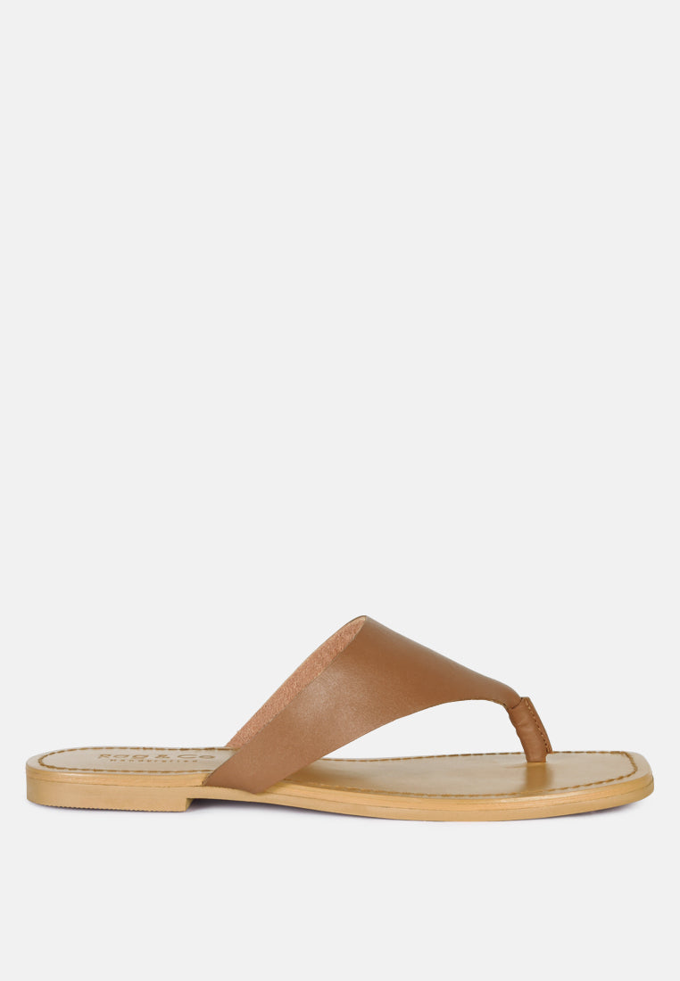 orofer soft leather luxury thong flats by ruw#color_tan