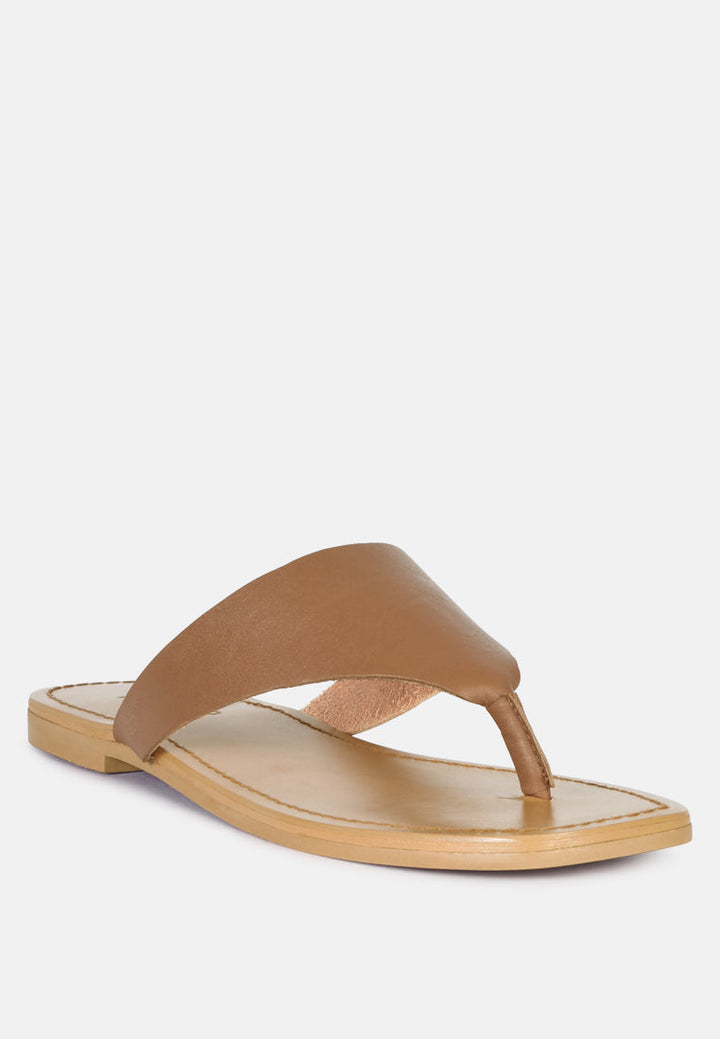 orofer soft leather luxury thong flats by ruw#color_tan
