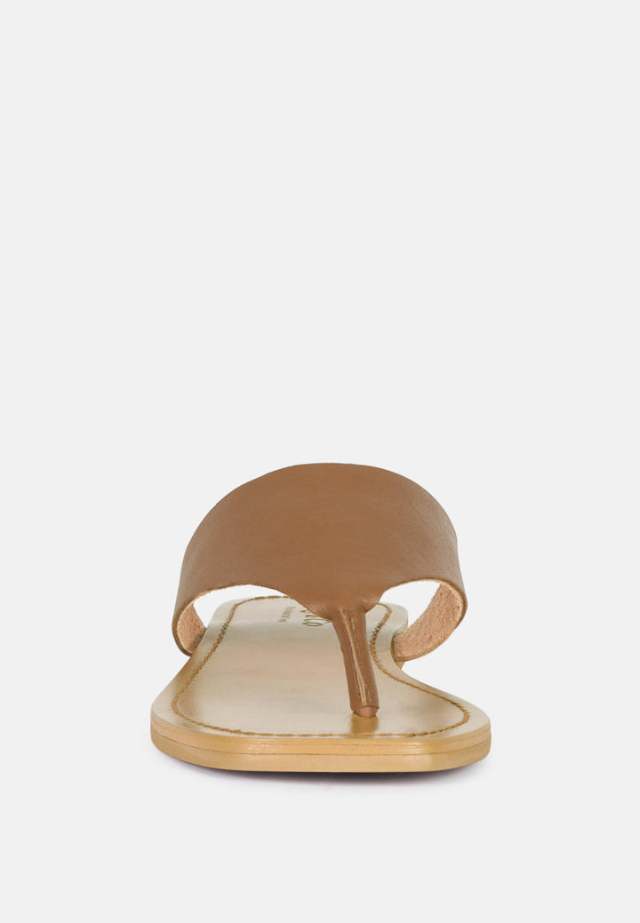 orofer soft leather luxury thong flats by ruw#color_tan