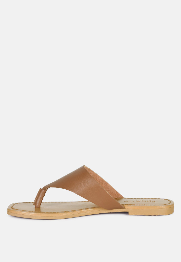 orofer soft leather luxury thong flats by ruw#color_tan