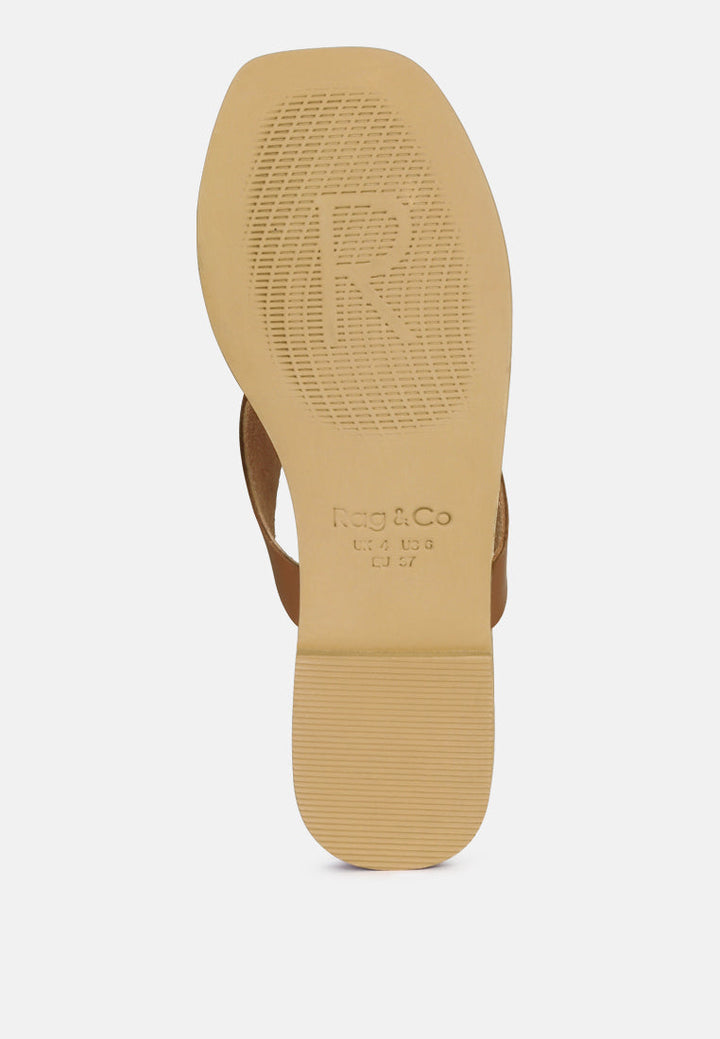 orofer soft leather luxury thong flats by ruw#color_tan