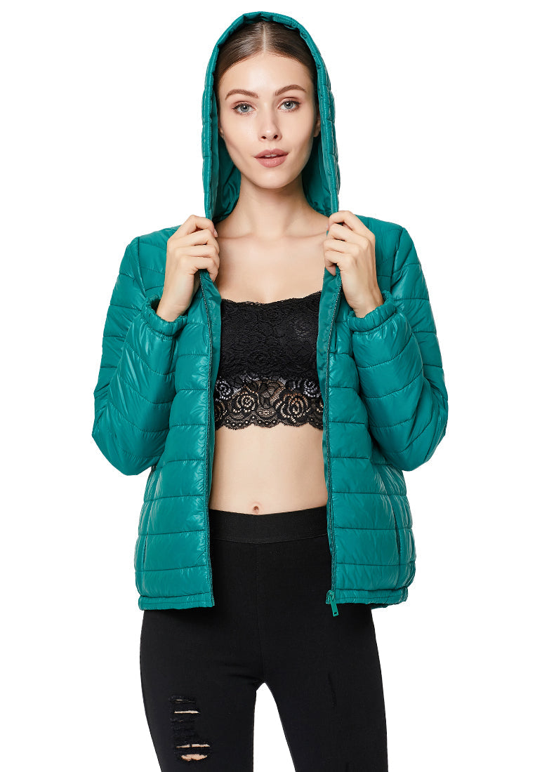 hooded puffer jacket#color_green
