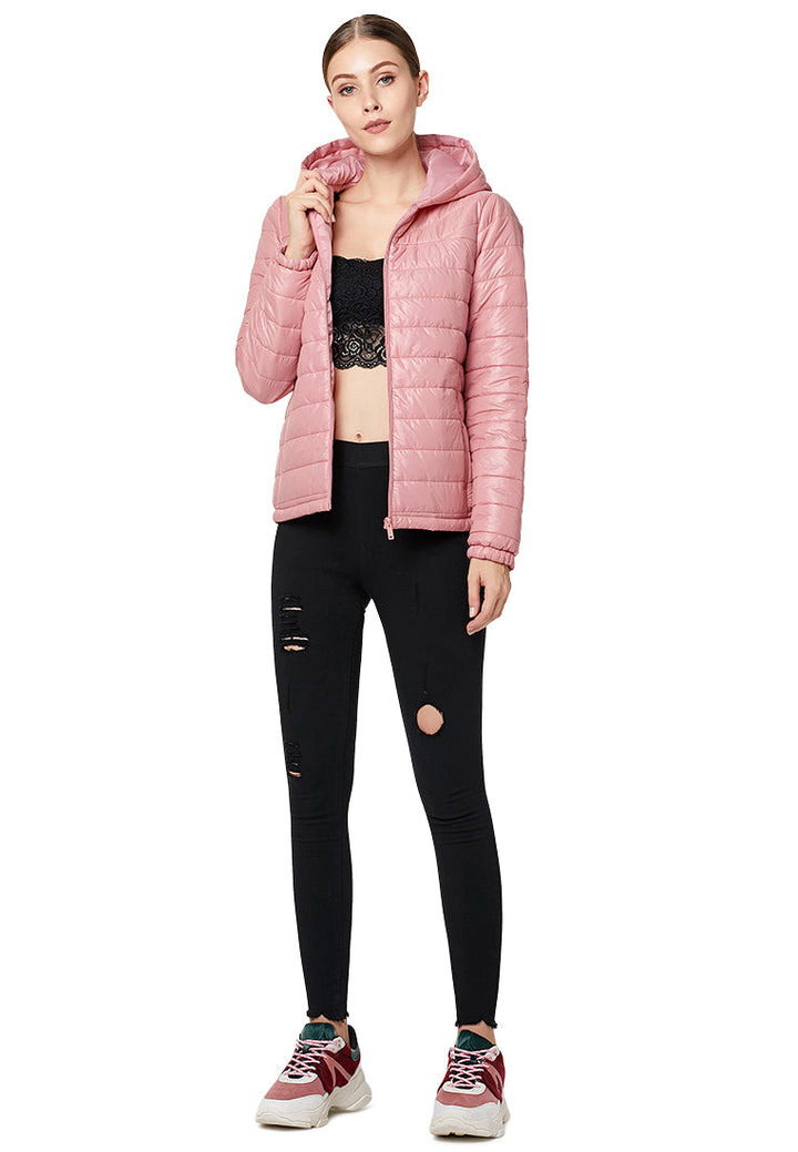 hooded puffer jacket#color_rose