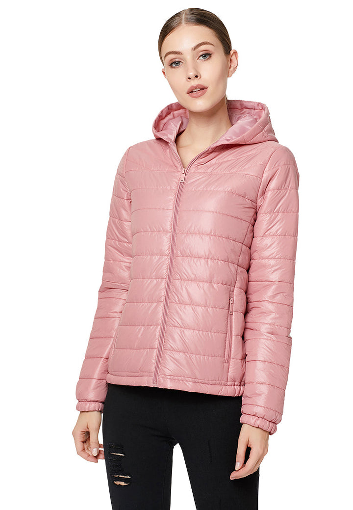 hooded puffer jacket#color_rose