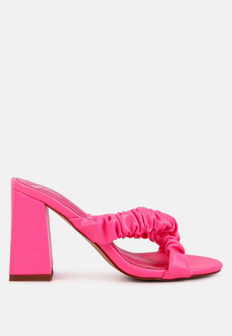 page 3 scrunchie strap block sandals by ruw#color_neon-pink