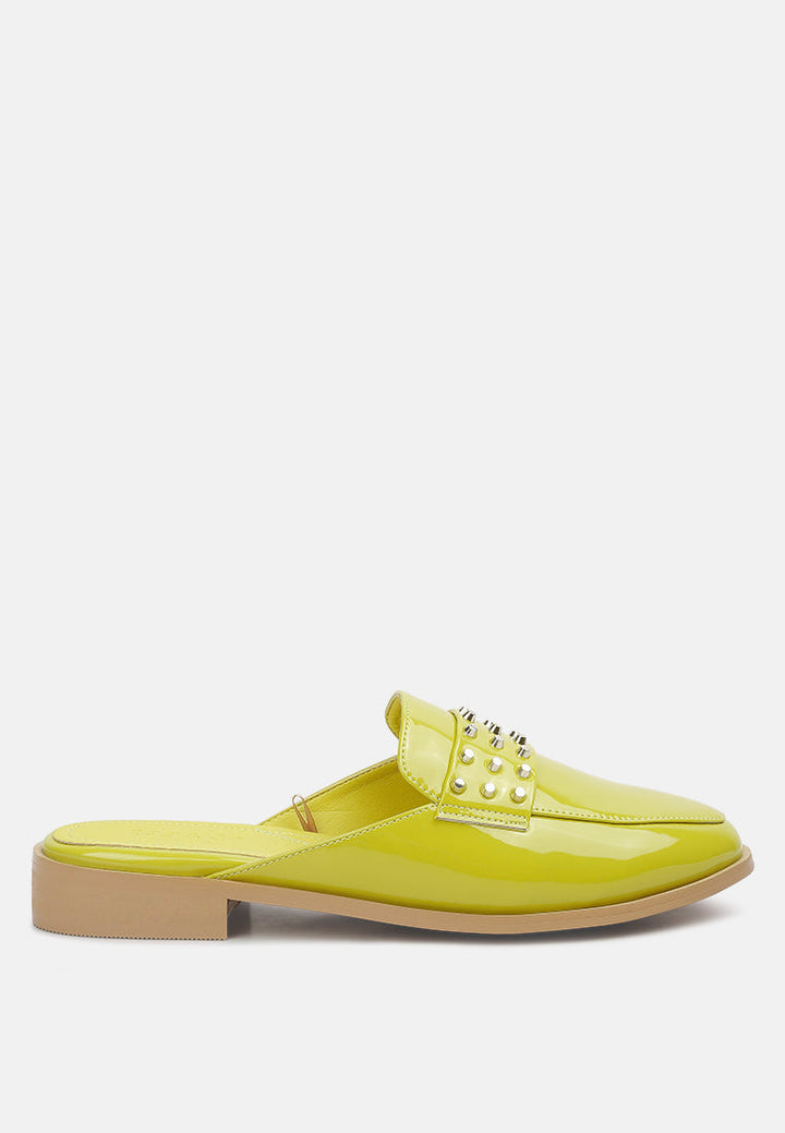 yashta patent studded flat mules by ruw#color_lime-green