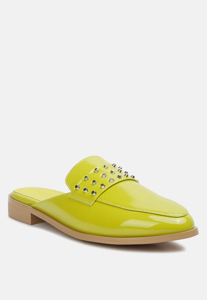 yashta patent studded flat mules by ruw#color_lime-green