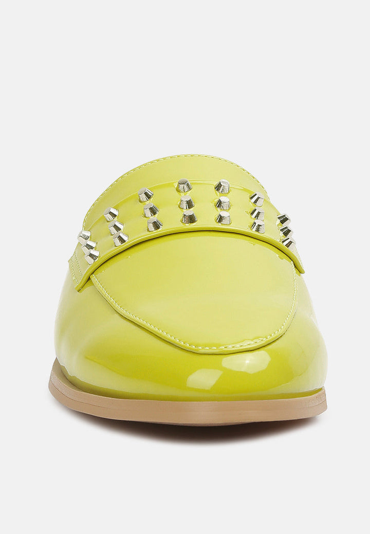 yashta patent studded flat mules by ruw#color_lime-green