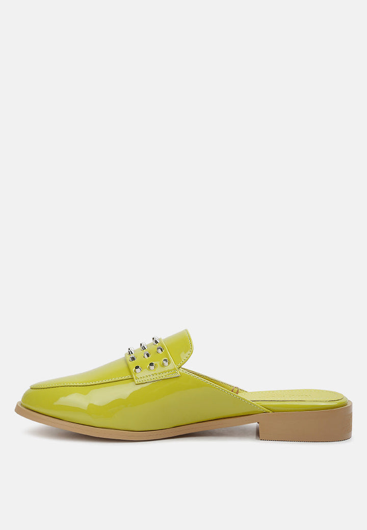 yashta patent studded flat mules by ruw#color_lime-green
