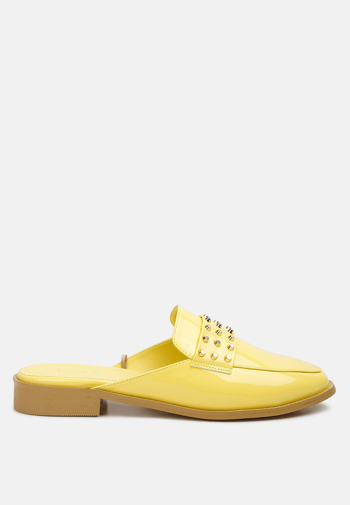 yashta patent studded flat mules by ruw#color_yellow