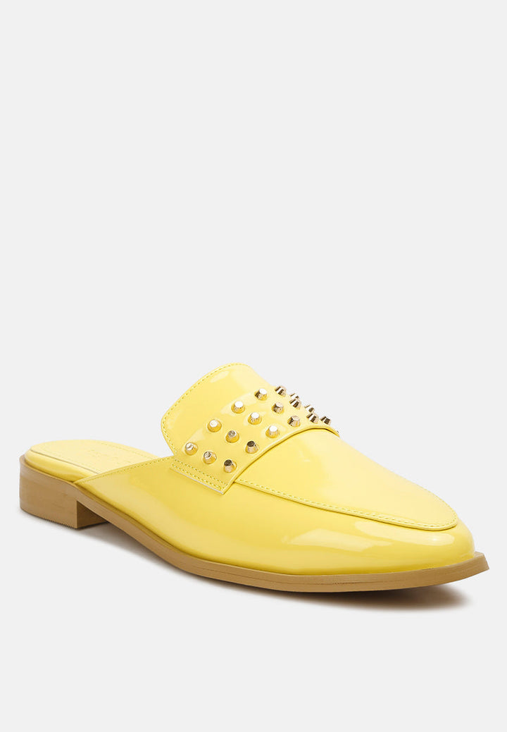 yashta patent studded flat mules by ruw#color_yellow