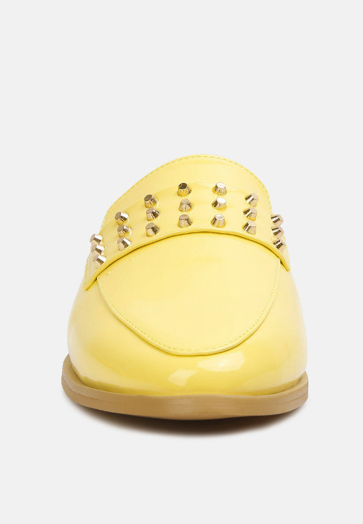 yashta patent studded flat mules by ruw#color_yellow