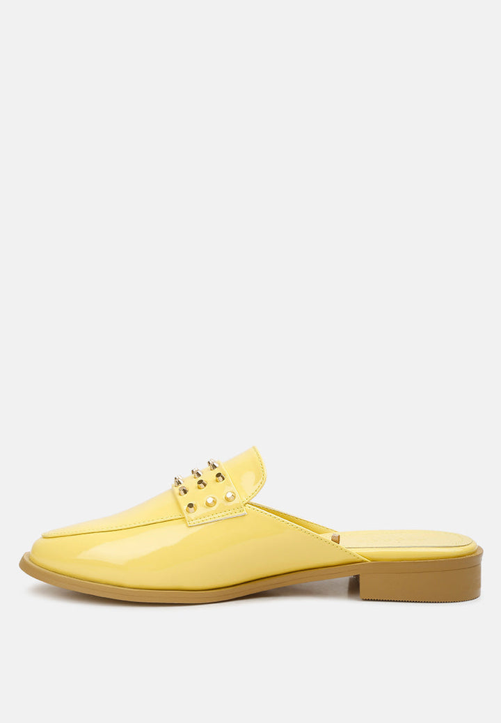 yashta patent studded flat mules by ruw#color_yellow