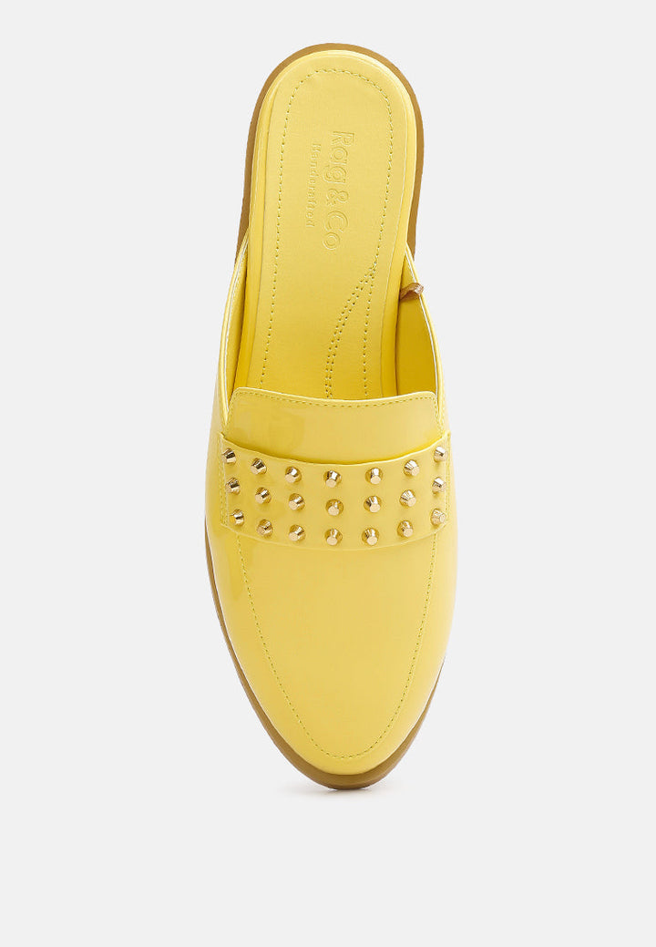 yashta patent studded flat mules by ruw#color_yellow
