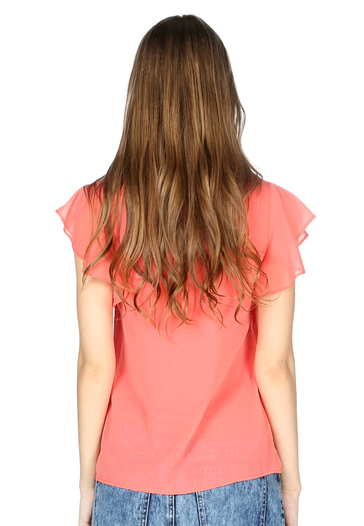 short flutter sleeve casual top#color_peach
