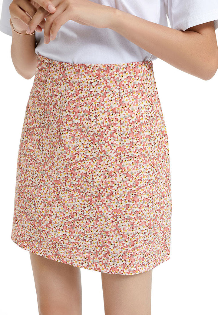 floral mini skirt#color_pink