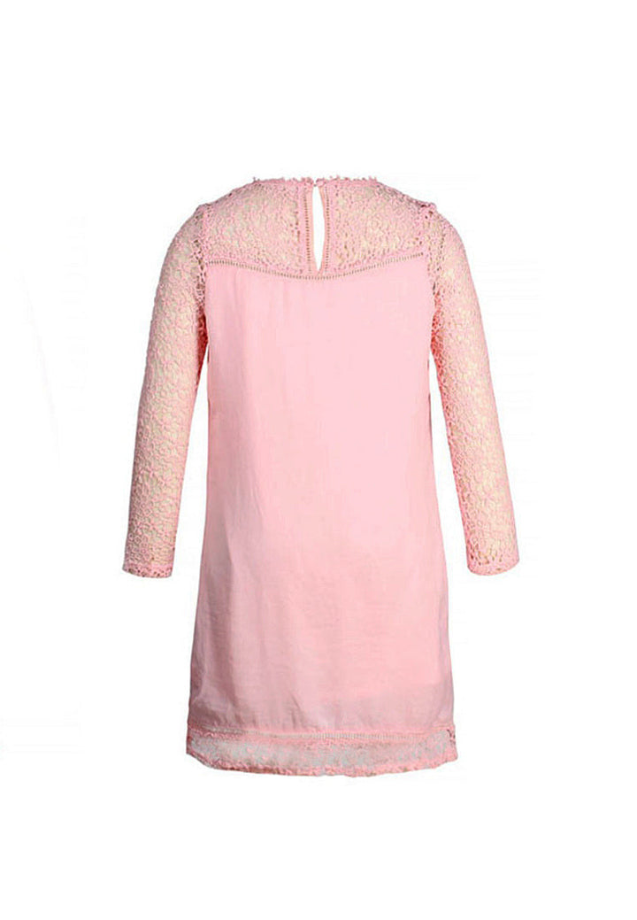full sleeve casual loose lace mini dress#color_pink