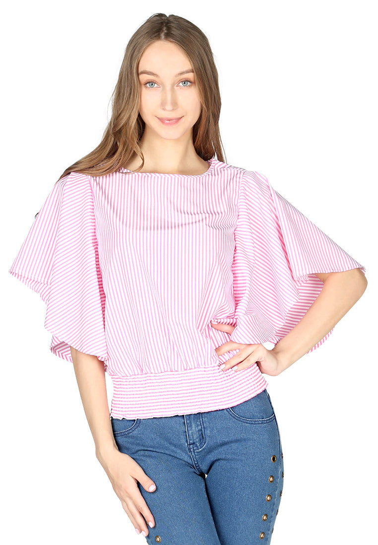 high neck batwing top#color_pink