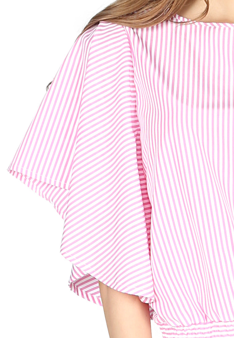 high neck batwing top#color_pink
