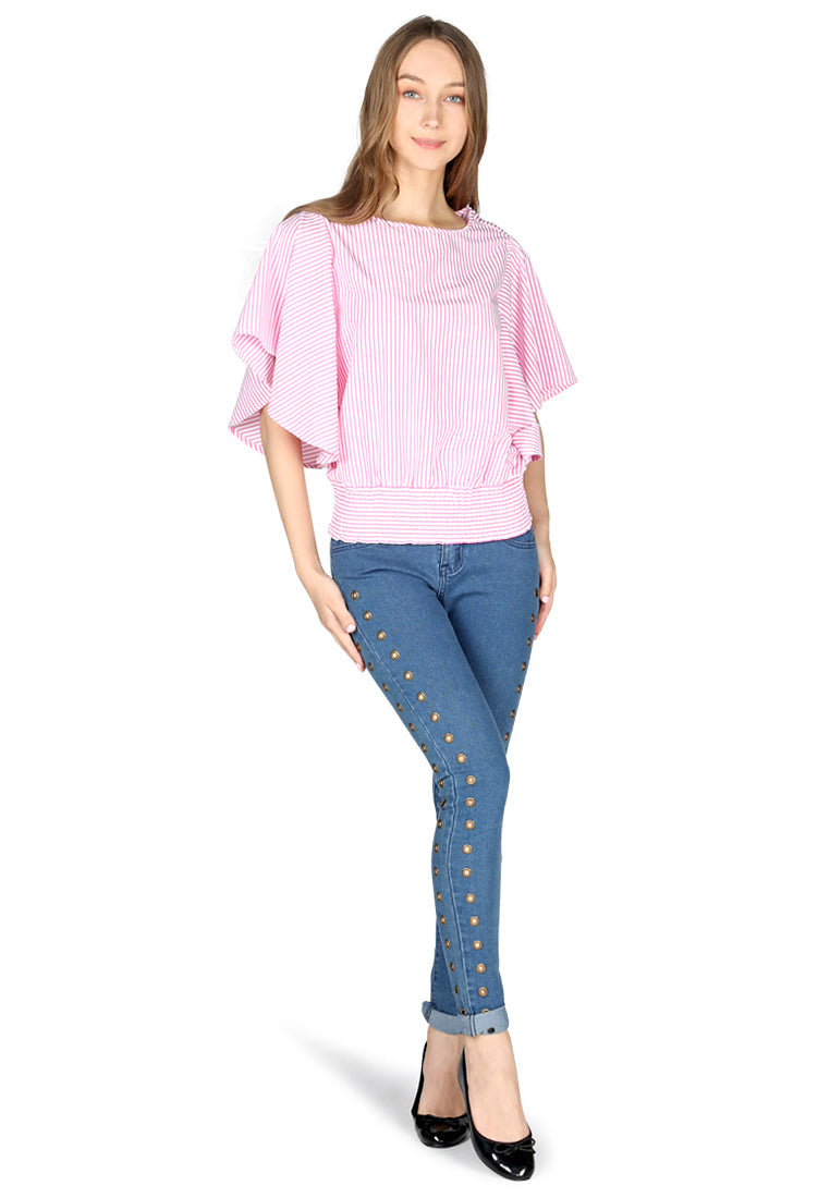 high neck batwing top#color_pink